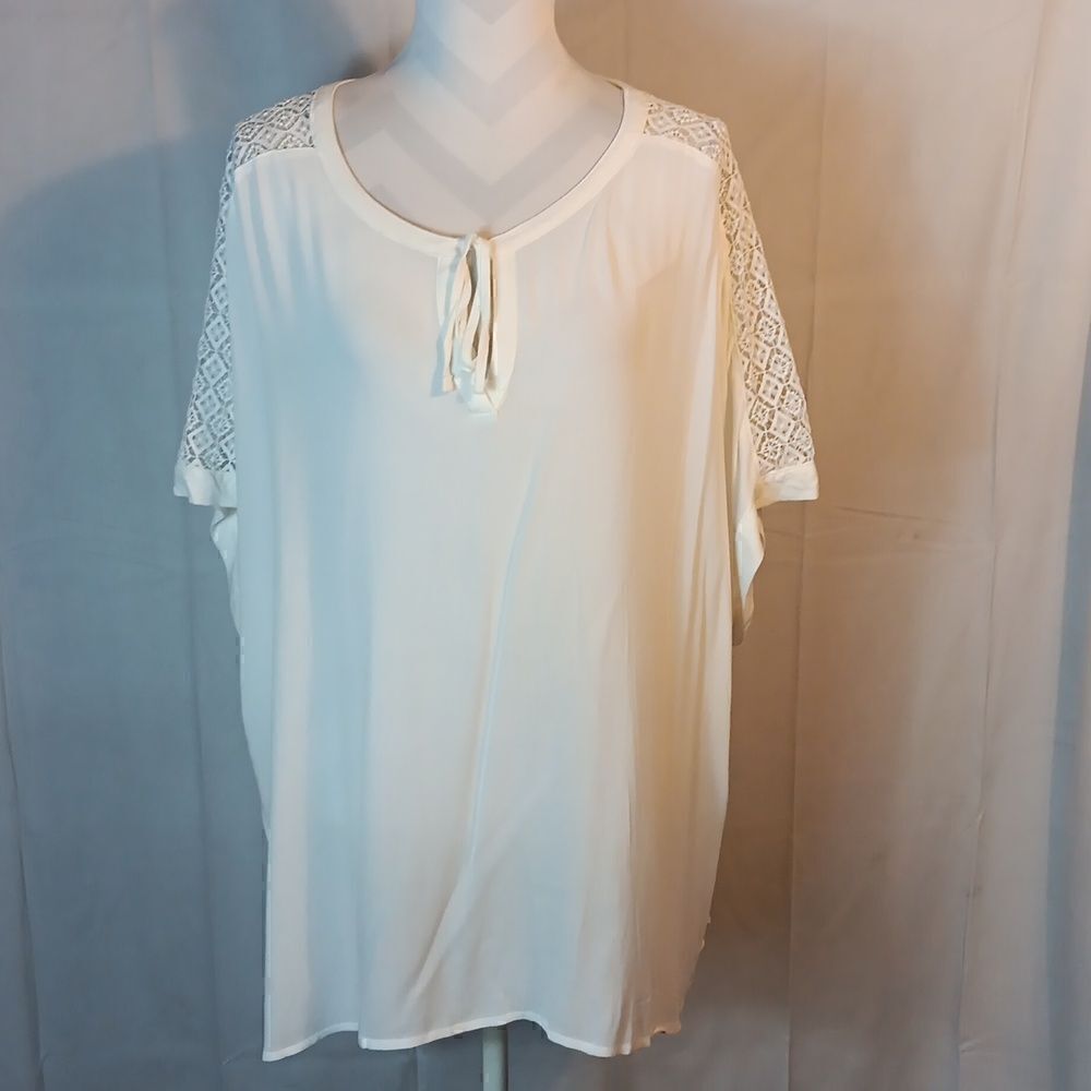 Ellos White Lace Trim Blouse